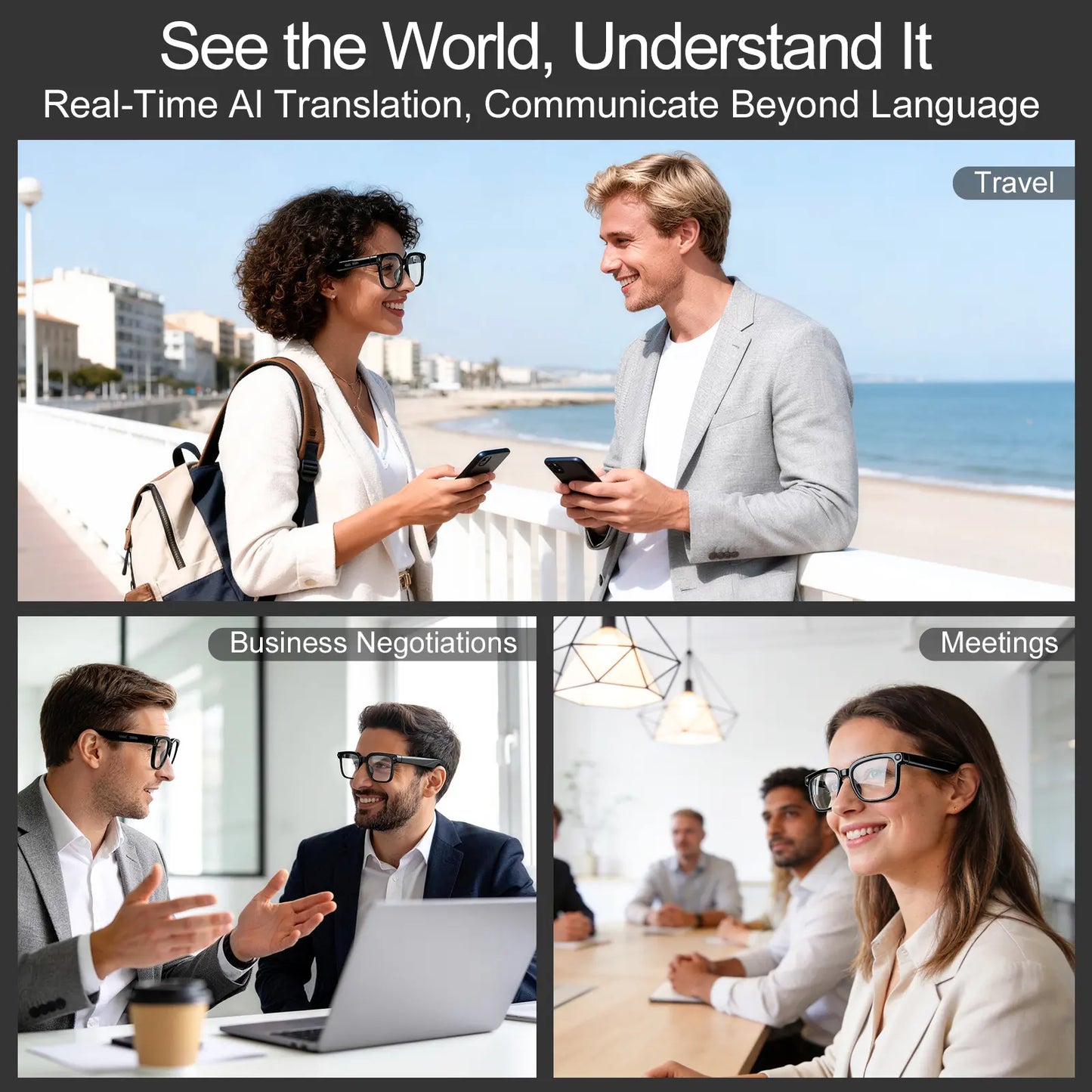 AI Camera Glasses 8MP HD Recording Real Time Translation UV Protection