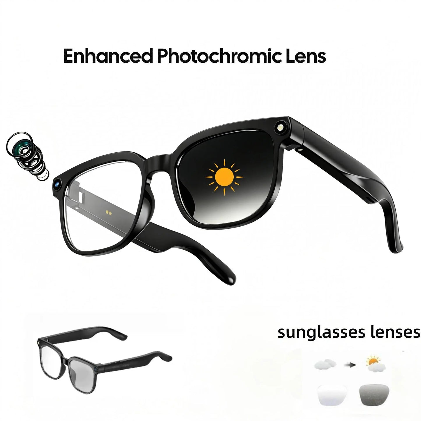 AI Camera Glasses 8MP HD Recording Real Time Translation UV Protection