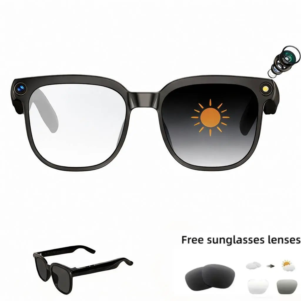 AI Camera Glasses 8MP HD Recording Real Time Translation UV Protection