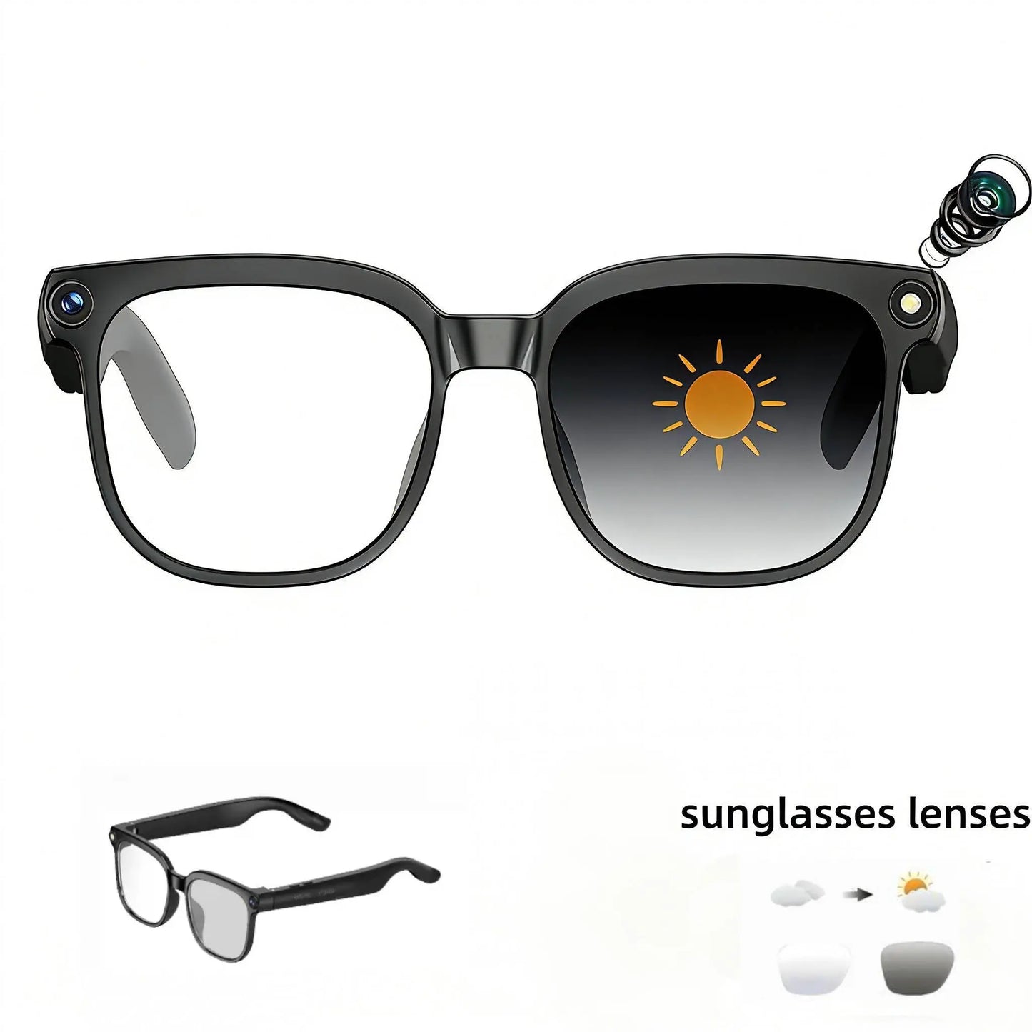 AI Camera Glasses 8MP HD Recording Real Time Translation UV Protection