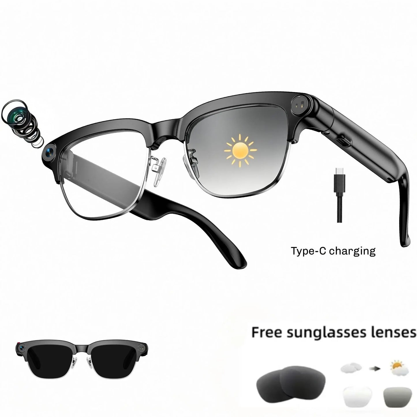 AI Camera Glasses 8MP HD Recording Real Time Translation UV Protection
