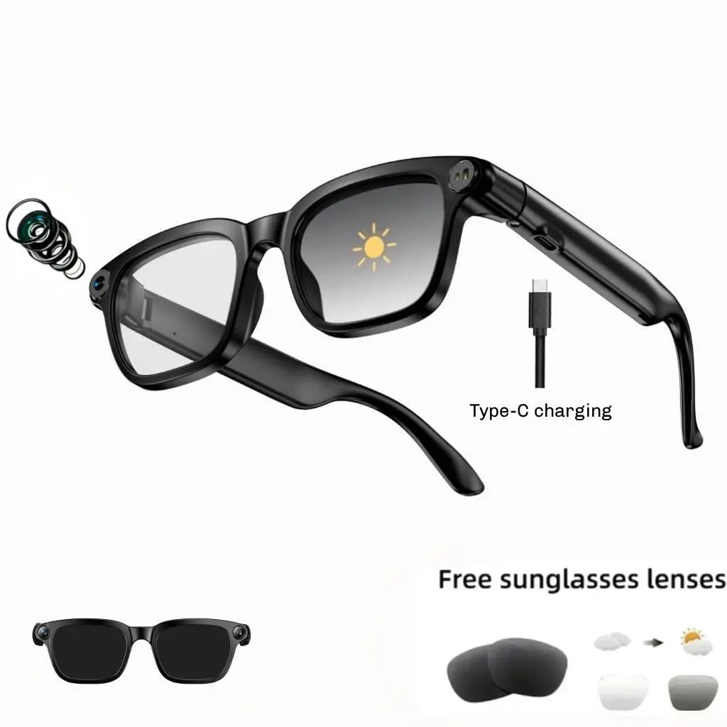 AI Camera Glasses 8MP HD Recording Real Time Translation UV Protection