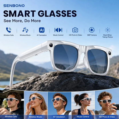 Smart Camera Glasses with Magnetic Charging Photo Video Audio Recording