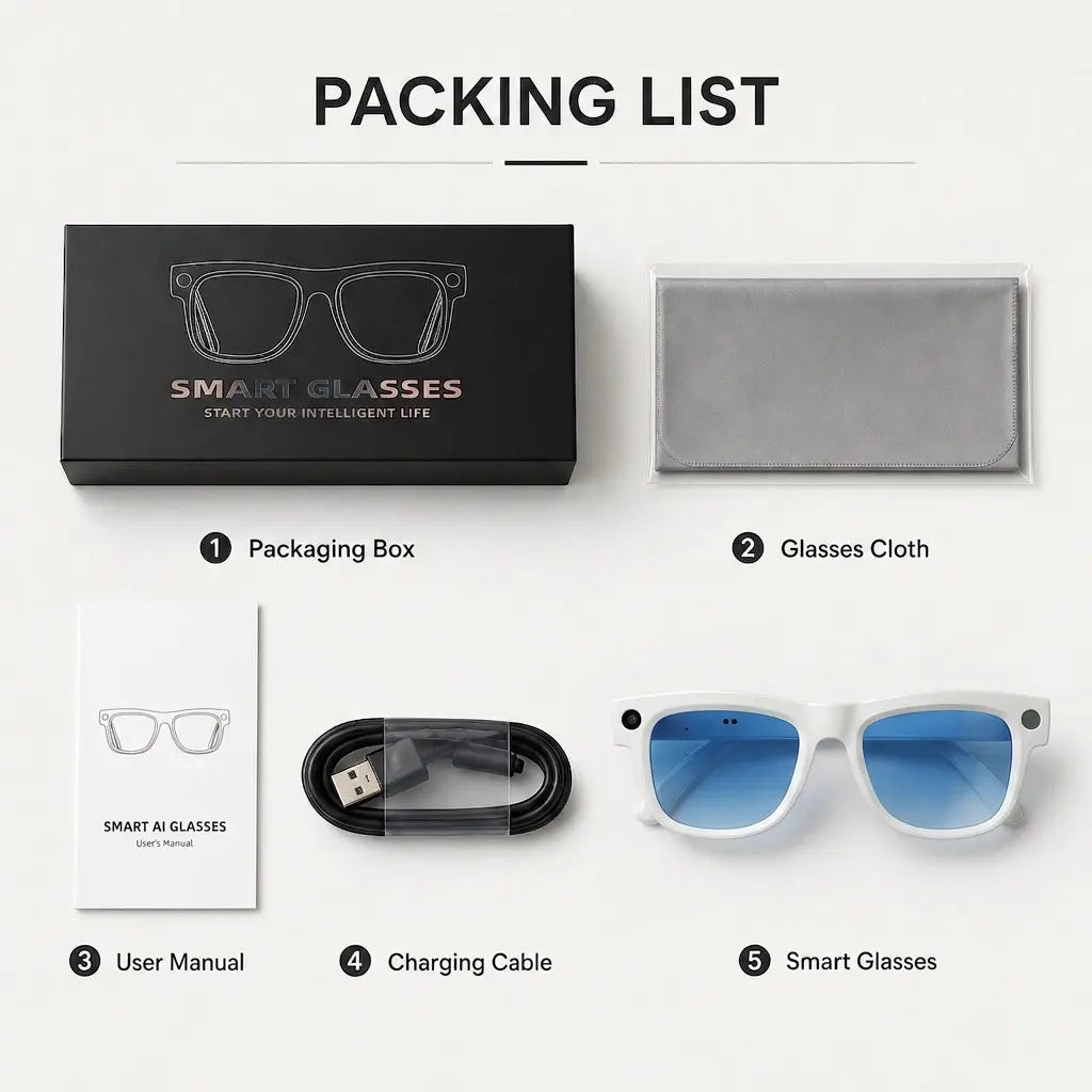 Smart Camera Glasses with Magnetic Charging Photo Video Audio Recording