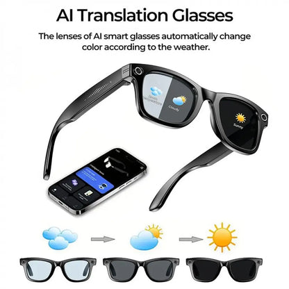 Smart AI Camera Glasses with 8MP Photochromic Lenses Real Time Translation