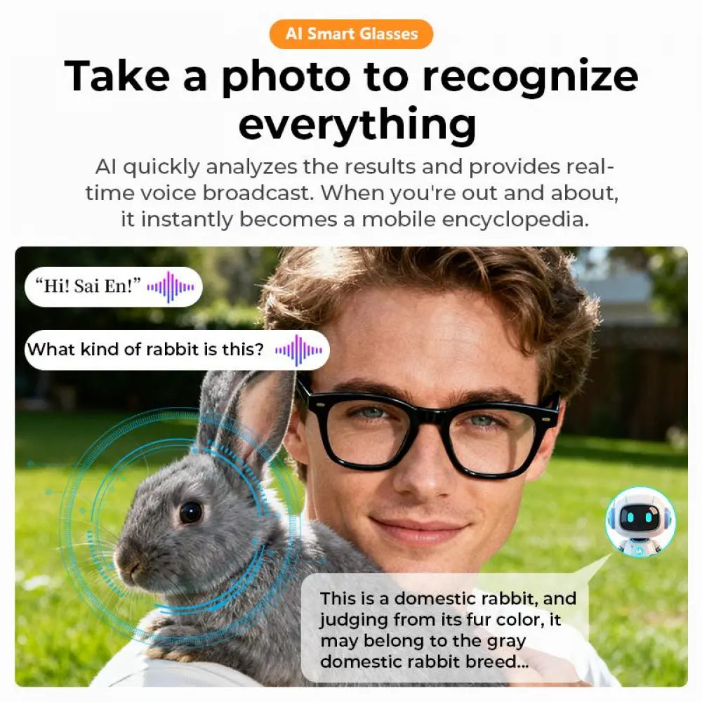 Smart AI Camera Glasses with 8MP Photochromic Lenses Real Time Translation
