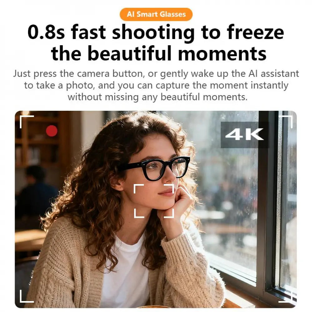 Smart AI Camera Glasses with 8MP Photochromic Lenses Real Time Translation