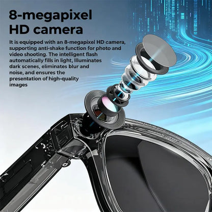 Smart AI Camera Glasses with 8MP Photochromic Lenses Real Time Translation