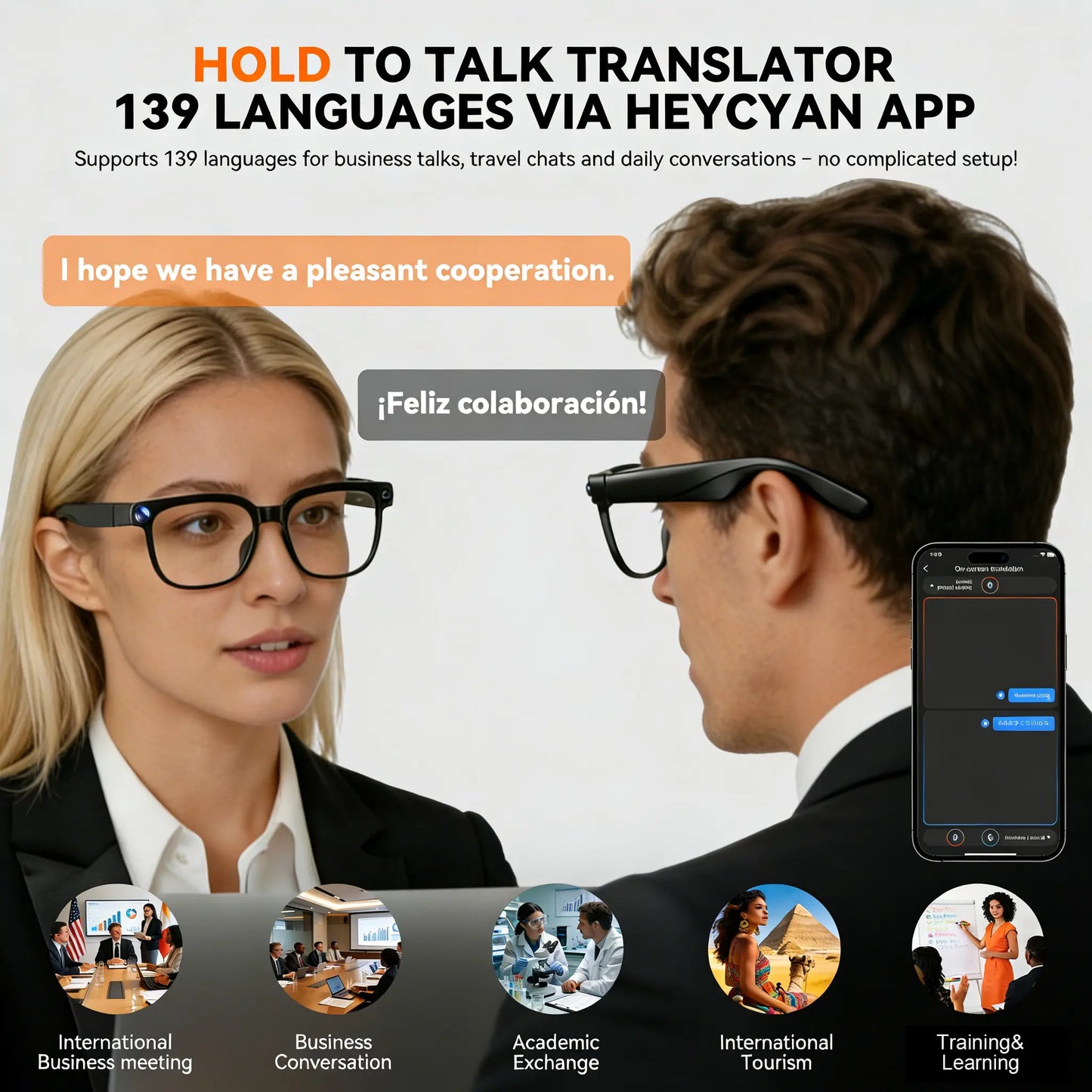 Smart AI Camera Glasses with 8MP Camera 1080P Video Real Time Translation