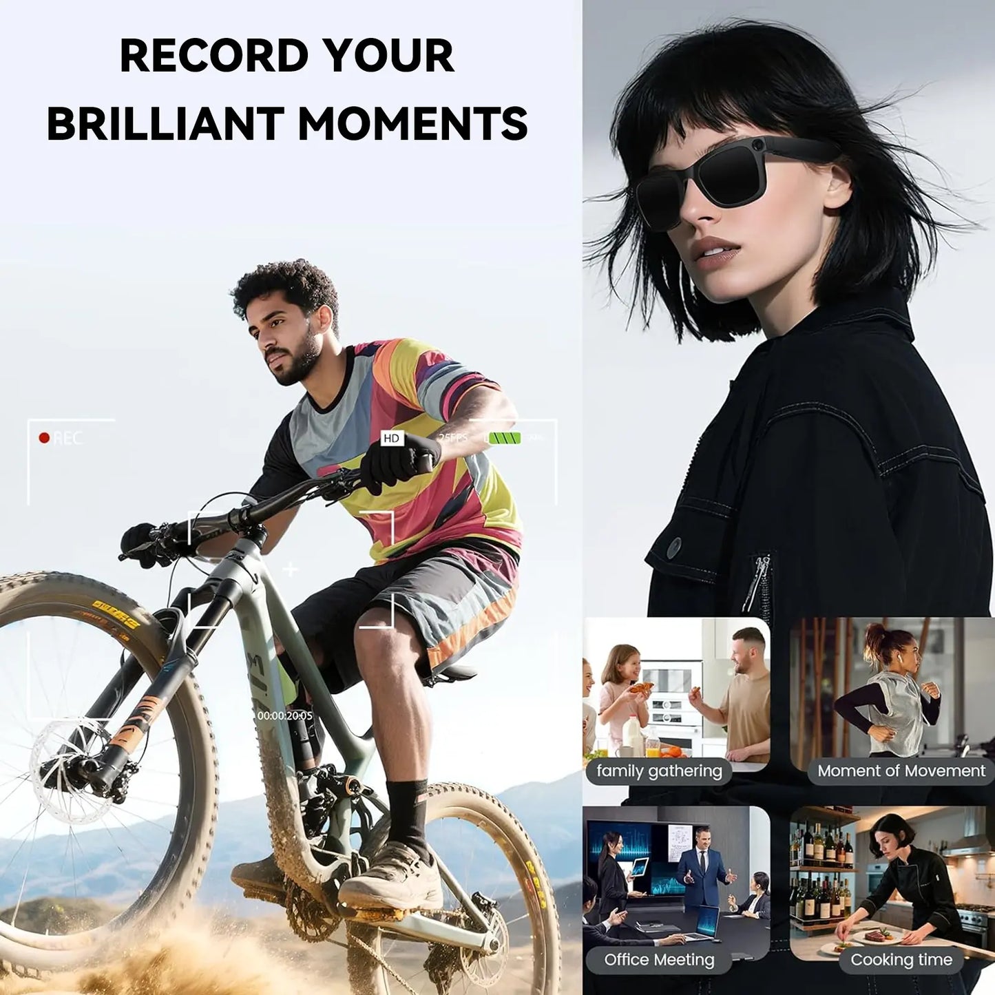 Smart AI Camera Glasses with 8MP Camera 1080P Video Real Time Translation