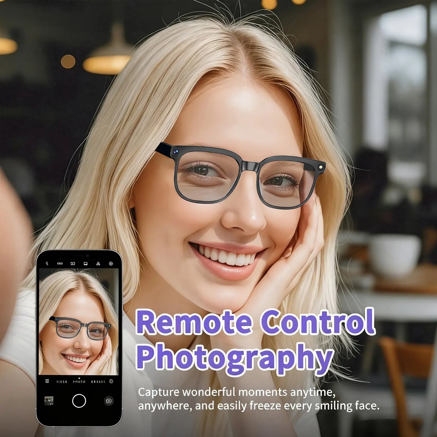 Smart AI Camera Glasses with 8MP Camera 1080P Video Real Time Translation