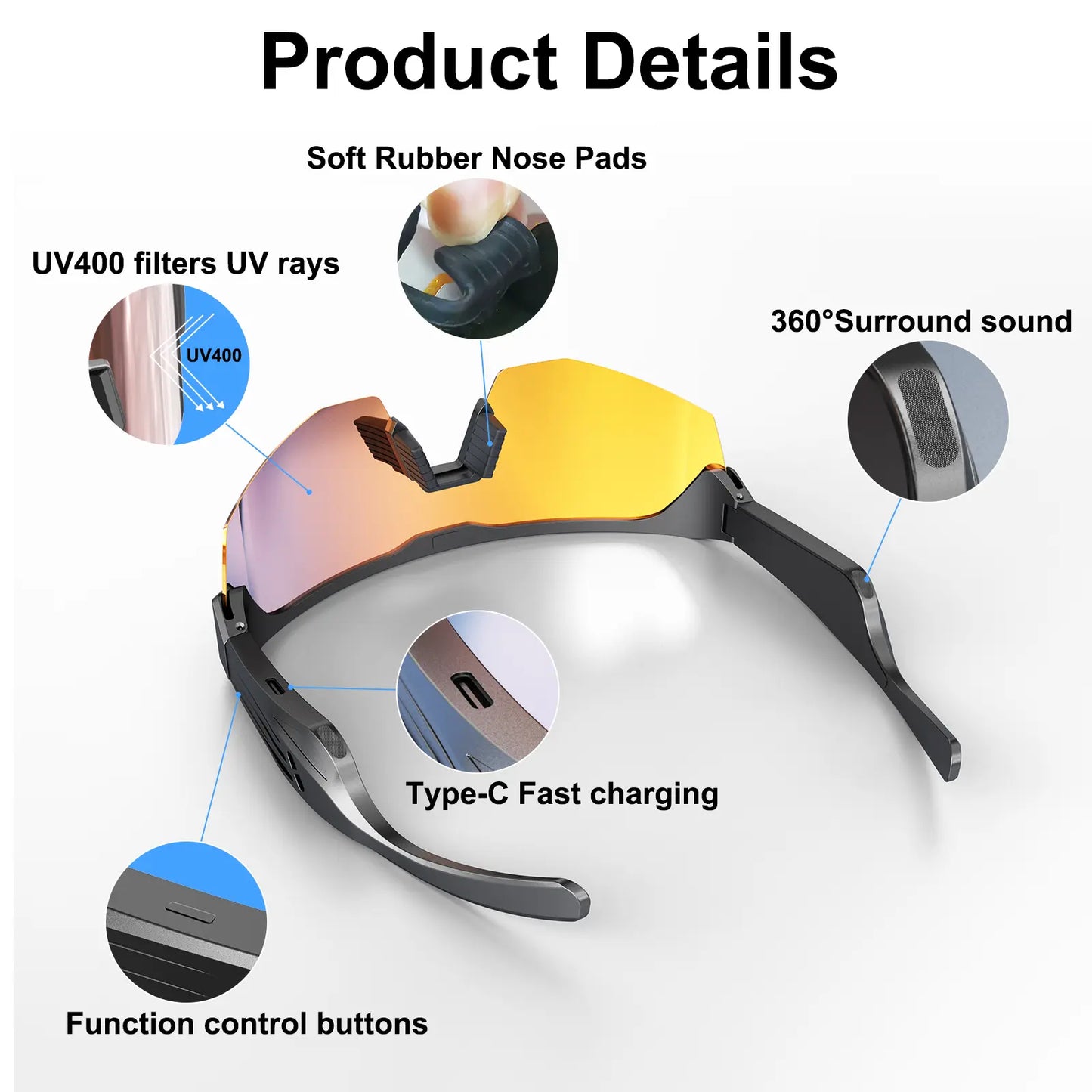 Smart Bluetooth Audio Glasses with Built In Speakers Hands Free Calls