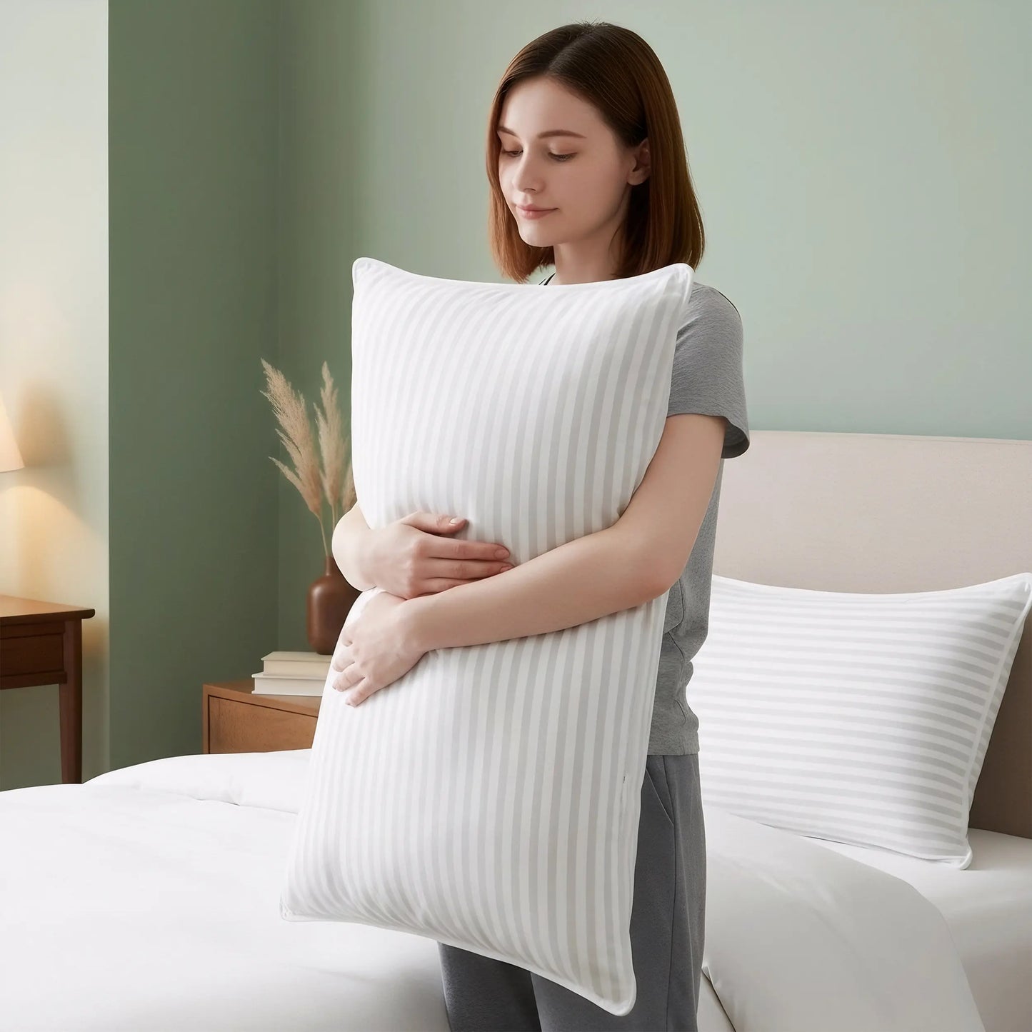 Striped Pillows 2-Pack – Breathable Covers, No-Shift – Memory Foam for Back Sleepers