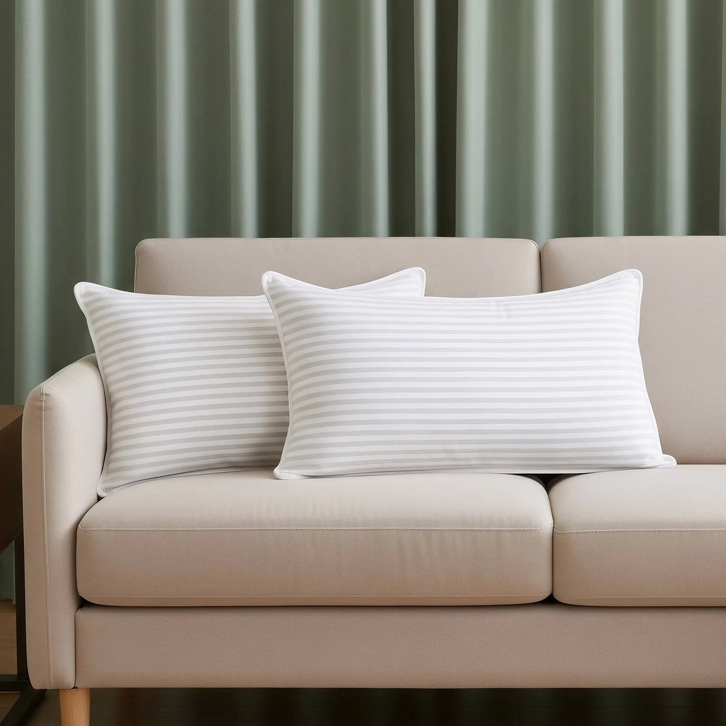 Striped Pillows 2-Pack – Breathable Covers, No-Shift – Memory Foam for Back Sleepers