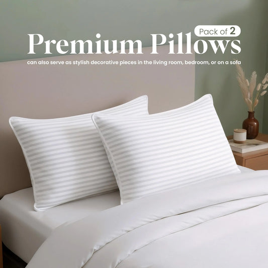 Striped Pillows 2-Pack – Breathable Covers, No-Shift – Memory Foam for Back Sleepers