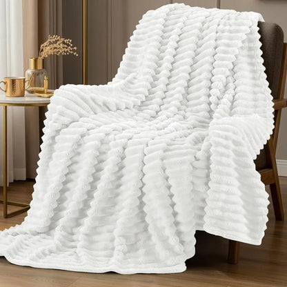 Striped Fleece Throw Blanket – Ultra Soft, Warm, Lightweight – Cozy Fluffy Ribbed for Bedroom & Living Room