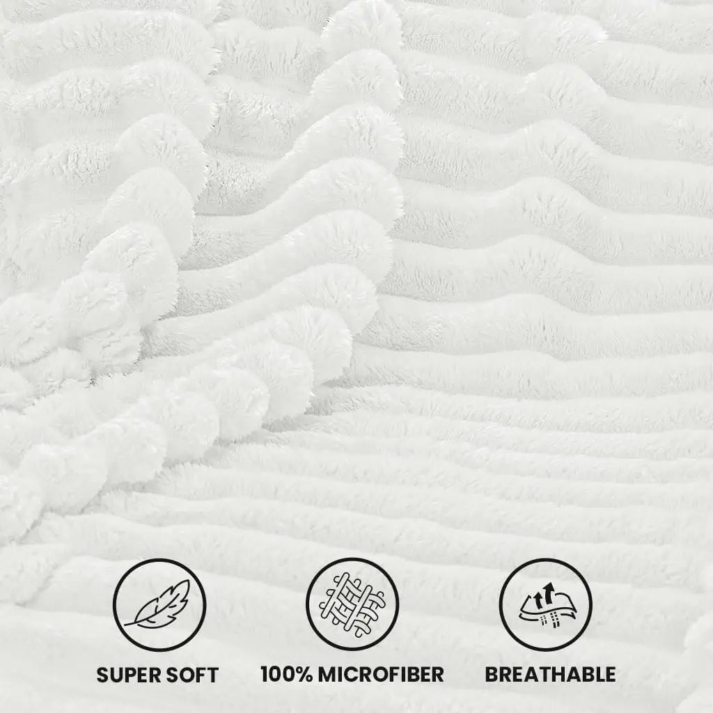 Striped Fleece Throw Blanket – Ultra Soft, Warm, Lightweight – Cozy Fluffy Ribbed for Bedroom & Living Room