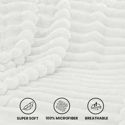 Striped Fleece Throw Blanket – Ultra Soft, Warm, Lightweight – Cozy Fluffy Ribbed for Bedroom & Living Room