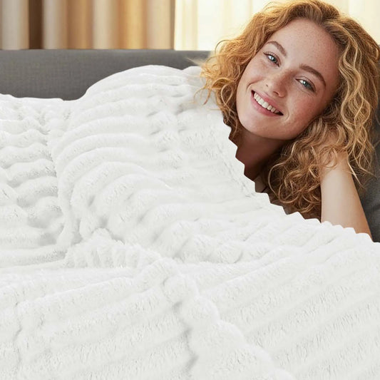 Striped Fleece Throw Blanket – Ultra Soft, Warm, Lightweight – Cozy Fluffy Ribbed for Bedroom & Living Room