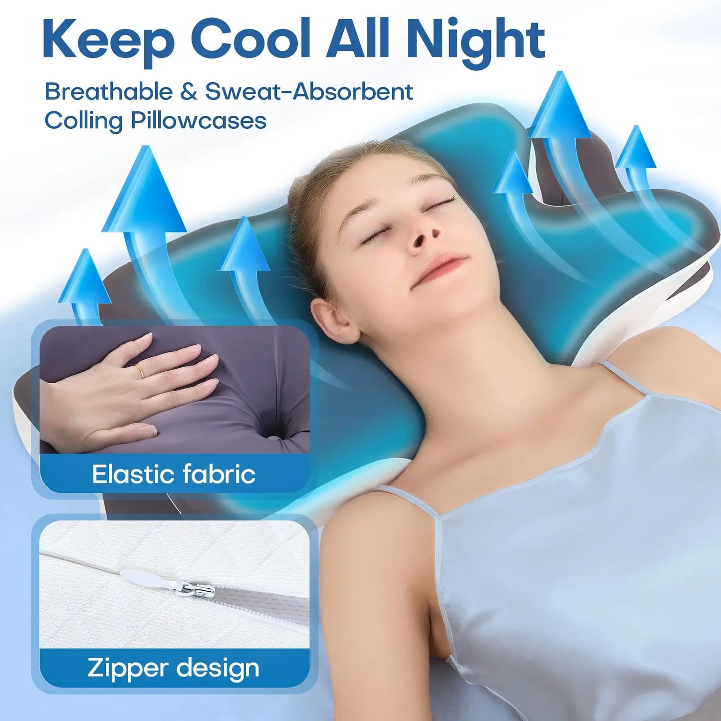 Cooling Memory Foam Neck Pillow for Side Back & Stomach Sleepers